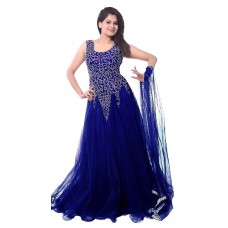 Janasya Women's Net Semi Stitched Dress Material (JNE-DR-0900-NAVY_Navy_Free Size)